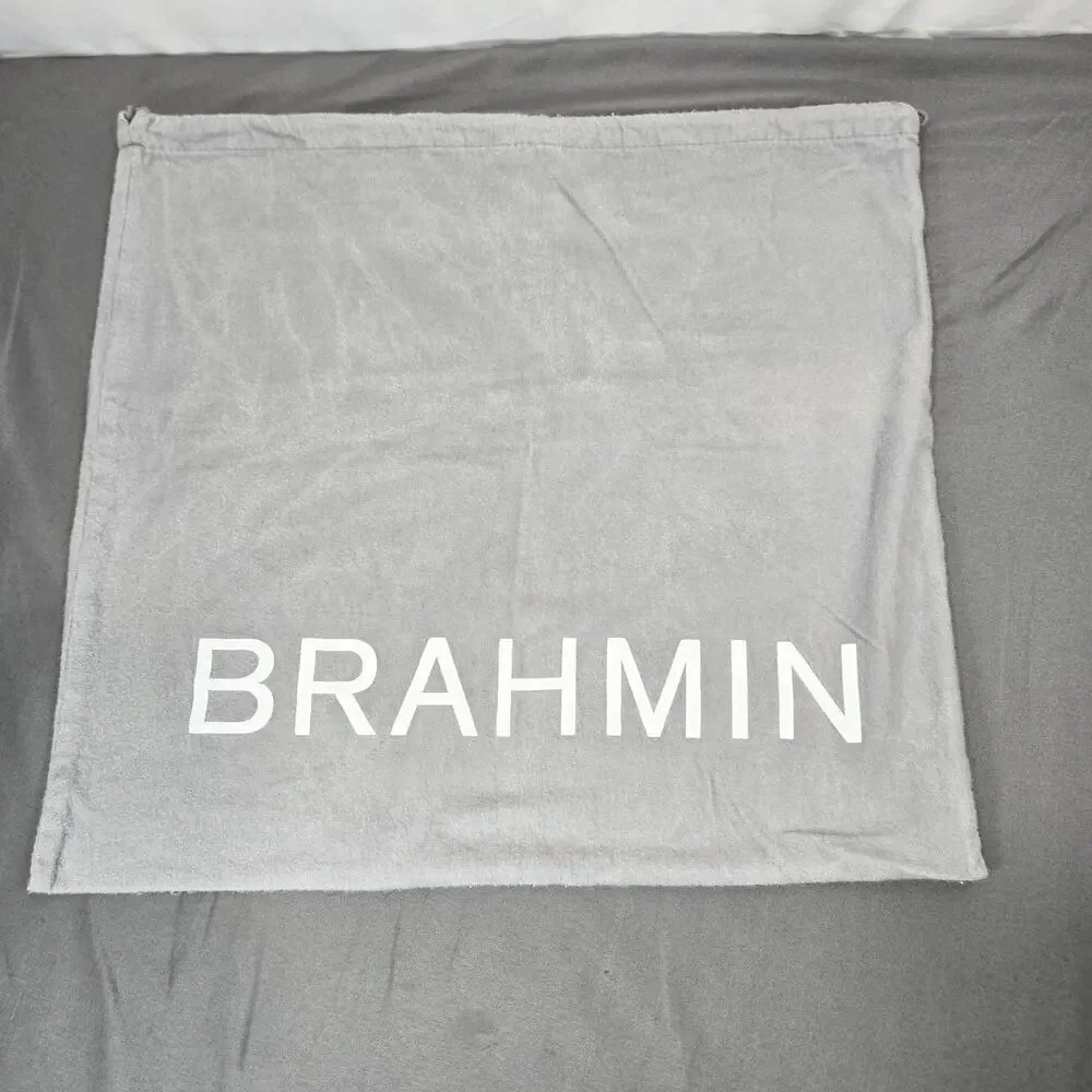Brahmin Gray Velvet Flannel Drawstring Dust Bag White Block Logo 18x16